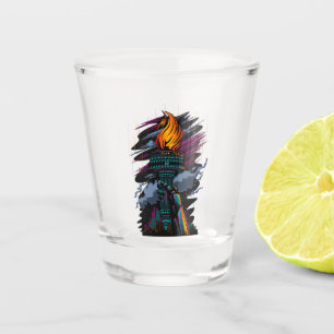 Neon Statue of Liberty Rain Art Purple Teal NYC Shot Glass
