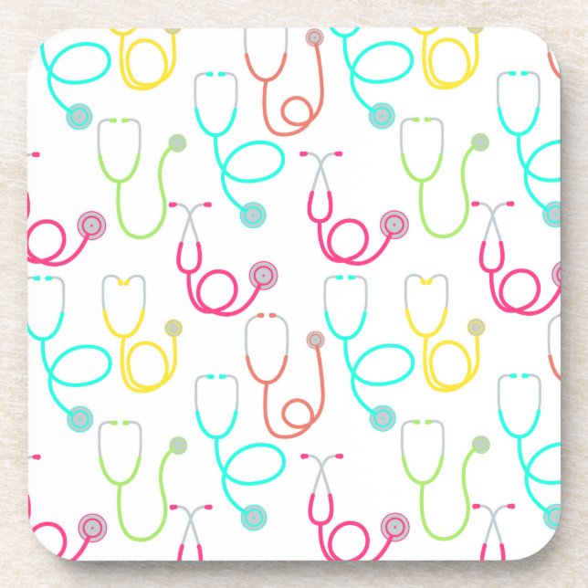 Neon Stethoscope Pattern Coaster (Front)