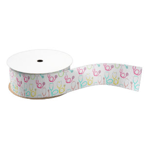 Neon Stethoscope Pattern Grosgrain Ribbon