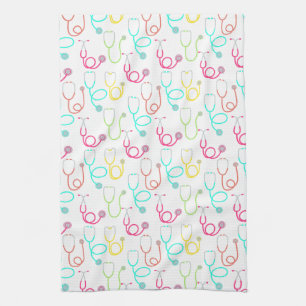 Neon Stethoscope Pattern Tea Towel