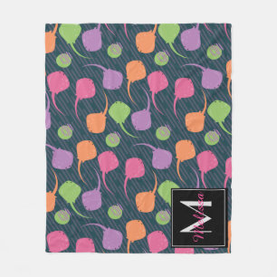 Neon Stingrays Colourful Fun Monogram Custom Name Fleece Blanket
