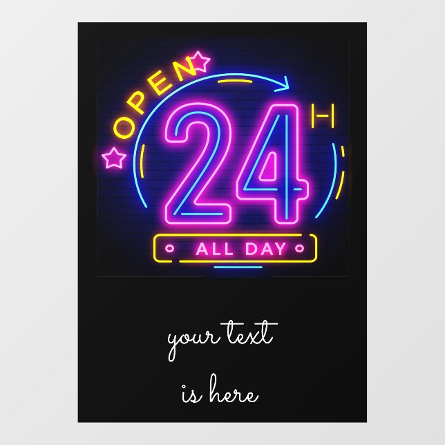 Neon Stores open 24-hour Cling Templet (Sheet)