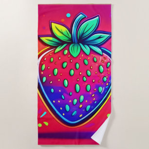Neon Strawberry Pop Beach Towel
