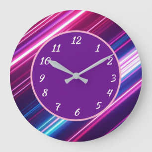 Neon Streak Abstract Purple Face and White Numbers Large Clock