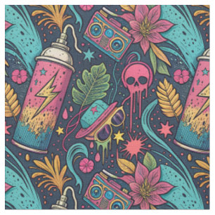 Neon Street Graffiti Tropical Urban Art Pattern Fabric