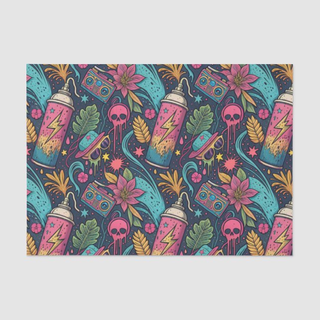 Neon Street Graffiti Tropical Urban Art Pattern Tissue Paper (Front)