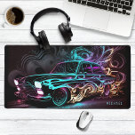 Neon Street Race Vintage Car Personalised Name Desk Mat<br><div class="desc">Neon Street Race Vintage Car Personalised Name Desk Mat features a colourful neon street racing vintage sports car with your personalised name in a simple modern script typography. Perfect gift for family and friends for birthday, Christmas, Father's Day, Grandparents, brother, husband, boyfriend, partner, best friends, work colleagues and more. Designed...</div>