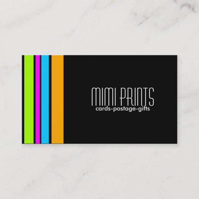 Neon Stripes on Black Business Card (Front)