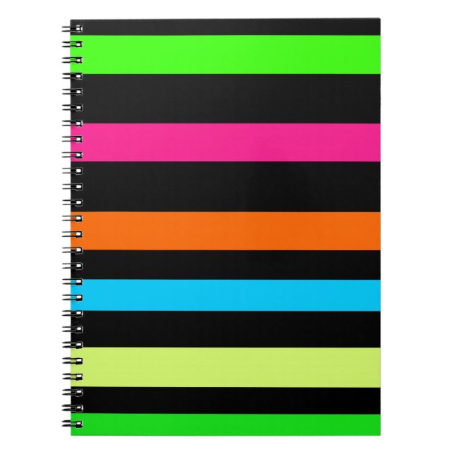 Neon Stripes Pattern Spiral Notebook (Front)