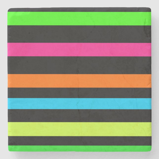 Neon Stripes Pattern Stone Coaster (Front)