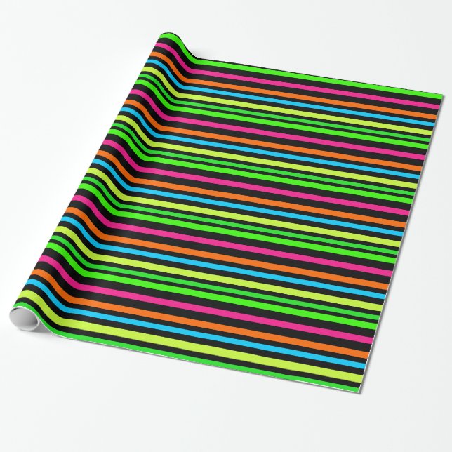 Neon Stripes Pattern Wrapping Paper (Unrolled)