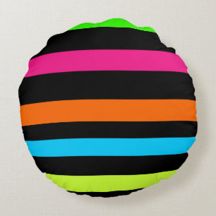 Neon stripes round cushion