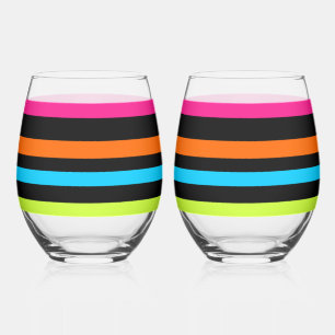 Neon stripes stemless wine glass