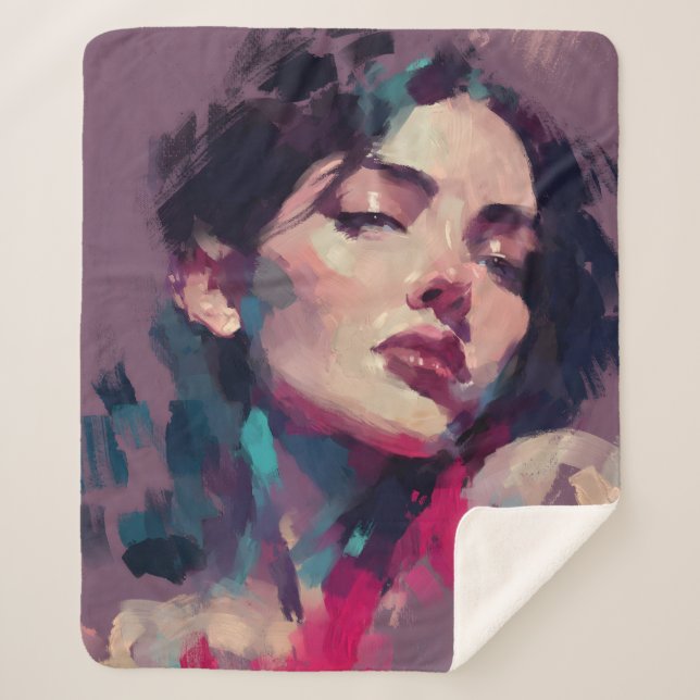 Neon Strokes Abstract Portrait Sherpa Blanket (Front)