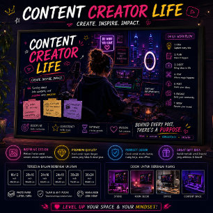 Neon Studio Workspace Wall Art for YouTubers
