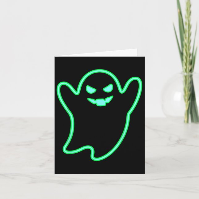 Neon-style Cartoon Ghost Halloween Tee  Card (Front)