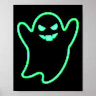 Neon-style Cartoon Ghost Halloween Tee Poster