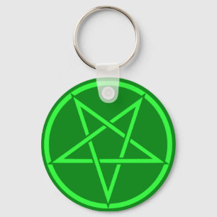 Neon style  green Pentacle pentagram Key Ring