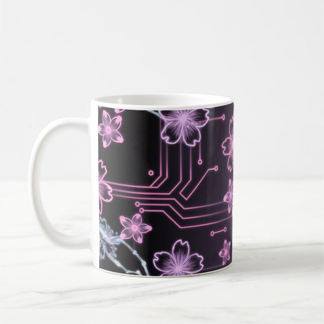 Neon-style Sakura circuit Coffee Mug (Left)