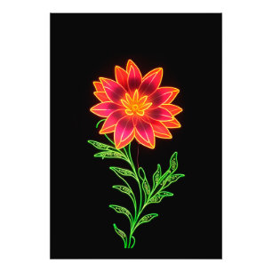Neon Stylised Flower Photo Print