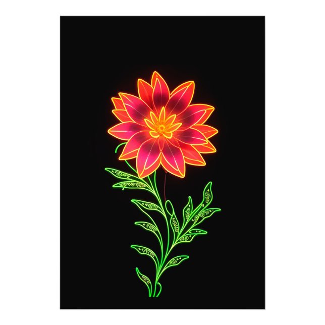 Neon Stylised Flower Photo Print (Front)