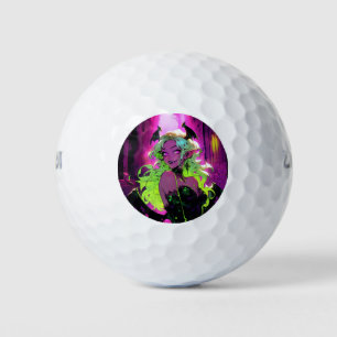 Neon Succubus Demon Anime Girl Golf Balls