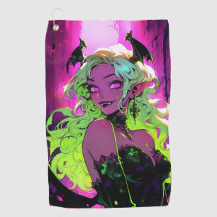 Neon Succubus Demon Anime Girl Golf Towel