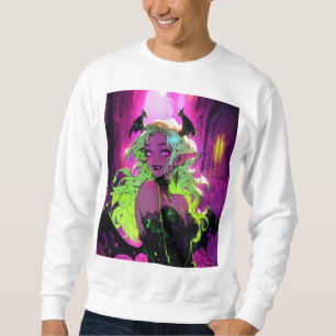Neon Succubus Demon Anime Girl Sweatshirt