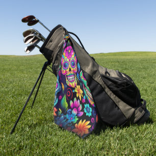 Neon Sugar Skull Golf Towel