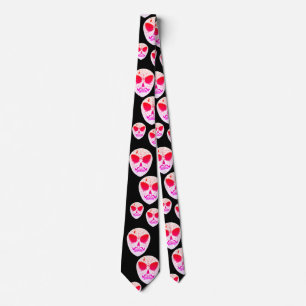 Neon Sugar Skull Pattern Halloween Black Tie