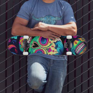 Neon Sugar Skull  Skateboard