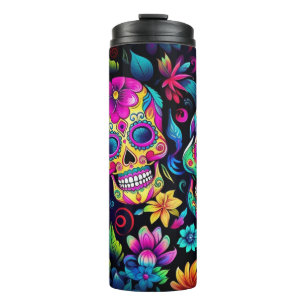 Neon Sugar Skull  Thermal Tumbler