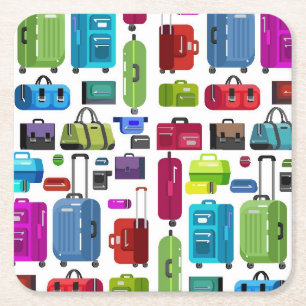 Neon Suitcases Square Paper Coaster