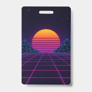 Neon Sunset Grid – Retro-Futuristic Synthwave Stic ID Badge