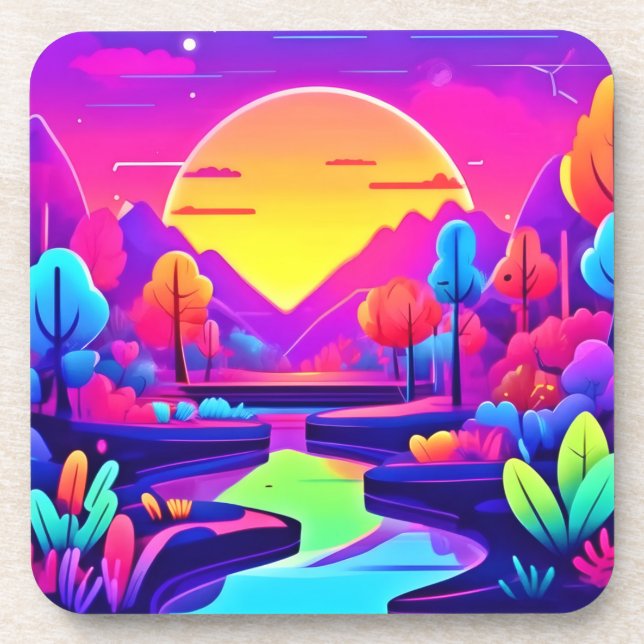 Neon Sunset Landscape Coaster (Front)