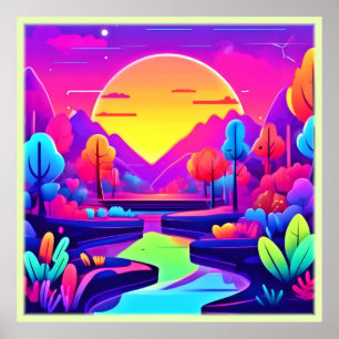 Neon Sunset Landscape Poster