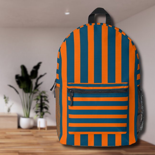 Neon Sunset Orange and Ocean Blue Cool Striped Printed Backpack (Creator Uploaded)