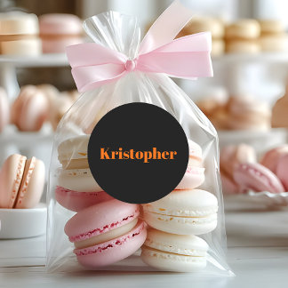 Neon Sunset Orange Classic Name | Black Stylish Classic Round Sticker