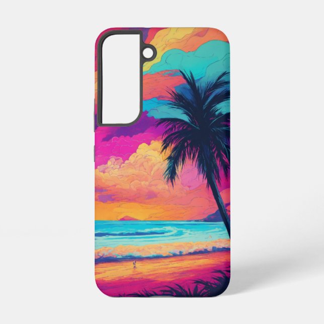 Neon Sunset Paradise Art Design Samsung Galaxy S22 Case (Back)