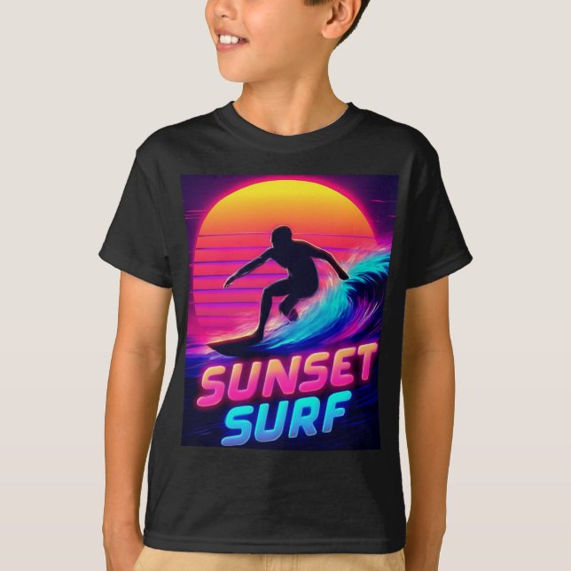Neon Sunset Surf Silhouette T-Shirt (Front)