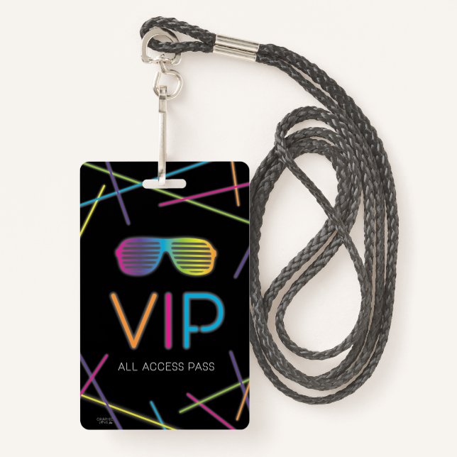 Neon Sweet 16 Birthday Glow Party VIP ID Badge (Front with Lanyard)