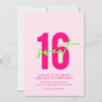 Neon Sweet Sixteen Birthday Party Invitation