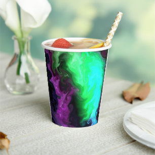 Neon swirling liquid electric colour fusion paper cups