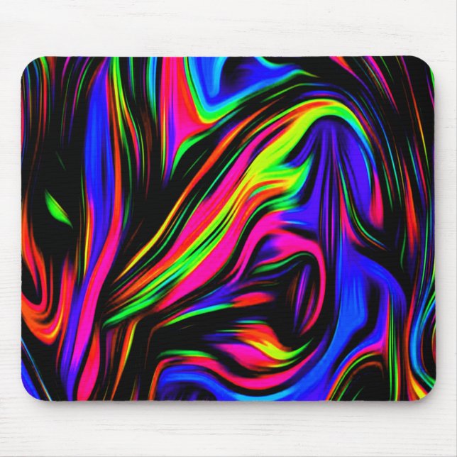 Neon Swirls Marbled Black Yellow Pink Blue Mouse Pad (Front)