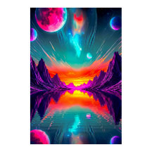 Neon Synthwave Alien Planet Landscape Graphic