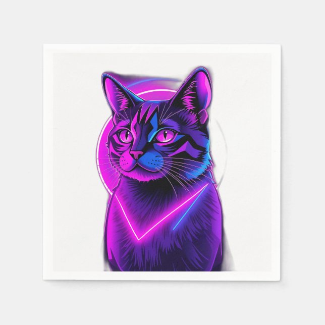 Neon Synthwave Cat Art Napkin (Front)