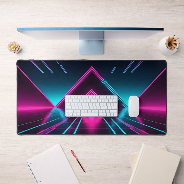 Neon Synthwave Glowing Pyramid Tunnel Gamer Desk Mat (Office 1)