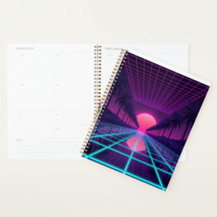 Neon Synthwave Grid Desk Mat - Retro 80s Gaming Mo Planner