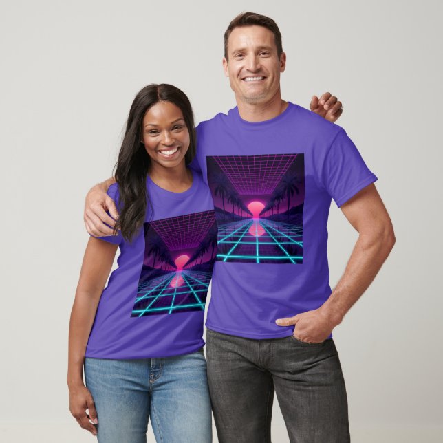 Neon Synthwave Horizon - Retro 80s Cyberpunk Grid T-Shirt (Unisex)