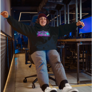 Neon Synthwave Humanoid Robots Cyberpunk Hoodie